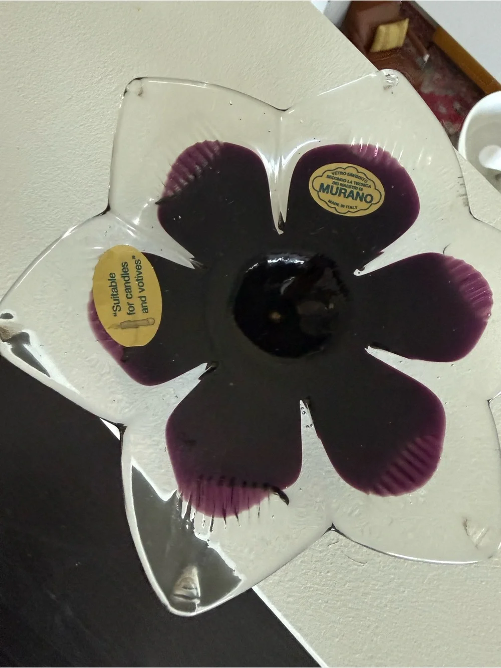 small Murano purple-brown Glass Lotus  dish case candle holder new